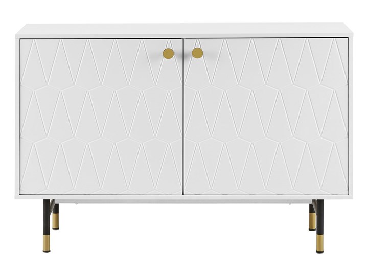 Beliani Komoda biała czarne nogi 82 x 120 cm dwie szafki geometryczny wzór styl retro Głębokość 40 cm Płyta MDF Z szafkami Styl Minimalistyczny Wysokość 82 cm Kolor Biały