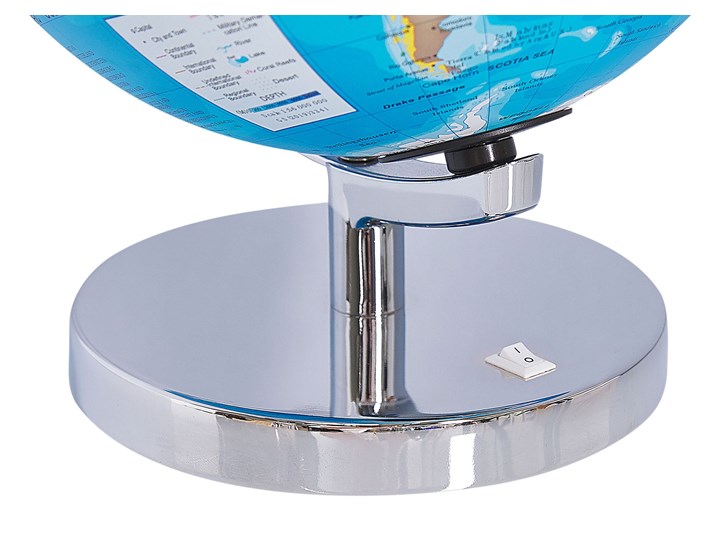 Beliani Globus niebieski podświetlany LED srebrny metalowy stojak filcowa podkładka 24 cm na biurko ozdobny dekoracyjny Kula Kategoria Figury i rzeźby Globusy Kolor Szary
