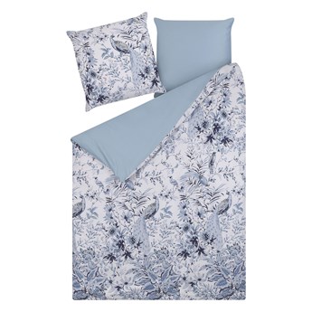 Beliani Komplet pościeli poszewki na kołdrę i poduszkę biało-niebieski kwiatowy wzór bawełna 135 x 200 cm nowoczesny boho sypialnia