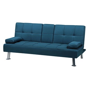 Beliani Sofa rozkładana niebieska tapicerowana kanapa do salonu pokoju ze składanym stolikiem nowoczesna z funkcją spania metalowe srebrne nogi