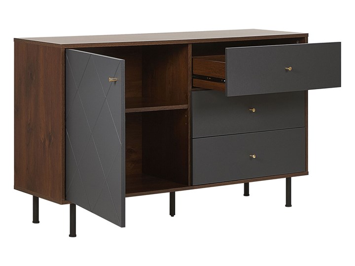 Beliani Komoda szaro-ciemnobrązowa 118 x 40 cm 3 szuflady 1 szafka styl nowoczesny glam Szerokość 120 cm Płyta MDF Z szafkami i szufladami Drewno Wysokość 76 cm Pomieszczenie Sypialnia
