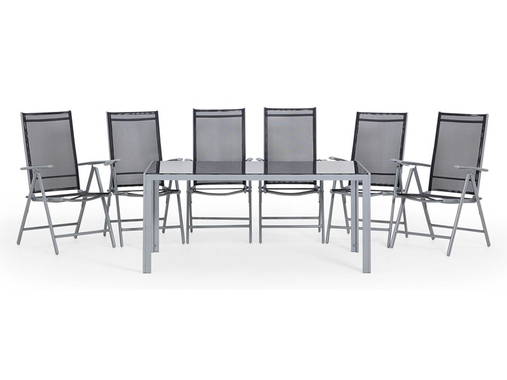 Beliani Zestaw mebli ogrodowych jadalniany stół 160 x 90 cm z aluminium i szkła 6 krzeseł siatka regulowane oparcia Tworzywo sztuczne Stoły z krzesłami Kolor Czarny