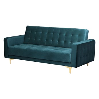 Beliani Sofa rozkładana zielona welurowa trzyosobowa pikowana szmaragdowa kanapa modułowa do salonu z funkcją spania