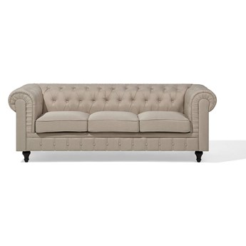 Beliani Sofa 3-os beżowa tapicerowana chesterfield tuftowana pikowana vintage glamour kanapa salon