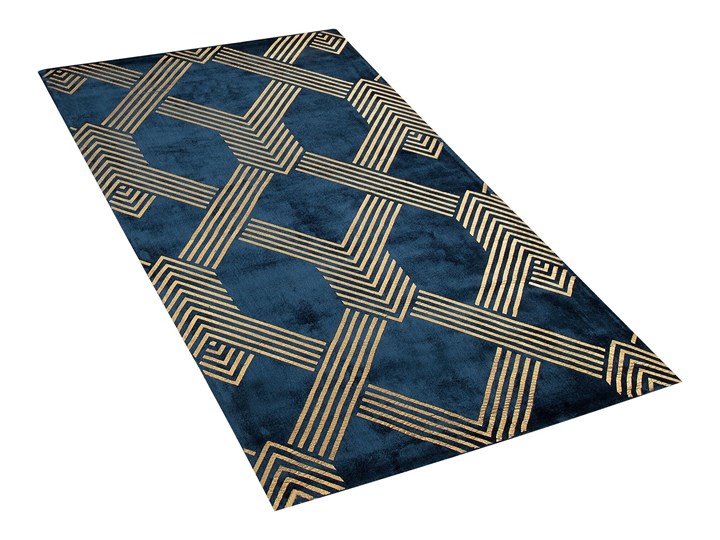 Beliani Dywan niebieski ze złotym geometrycznym wzorem wiskoza z bawełną 80 x 150 cm styl nowoczesny glamour Dywany 80x150 cm Prostokątny 160x230 cm Pomieszczenie Sypialnia