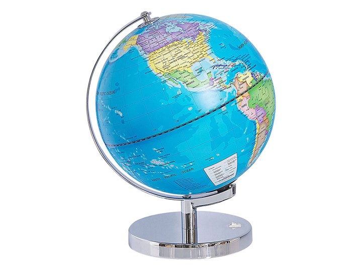 Beliani Globus niebieski podświetlany LED srebrny metalowy stojak filcowa podkładka 24 cm na biurko ozdobny dekoracyjny Kategoria Figury i rzeźby Globusy Kula Kolor Szary