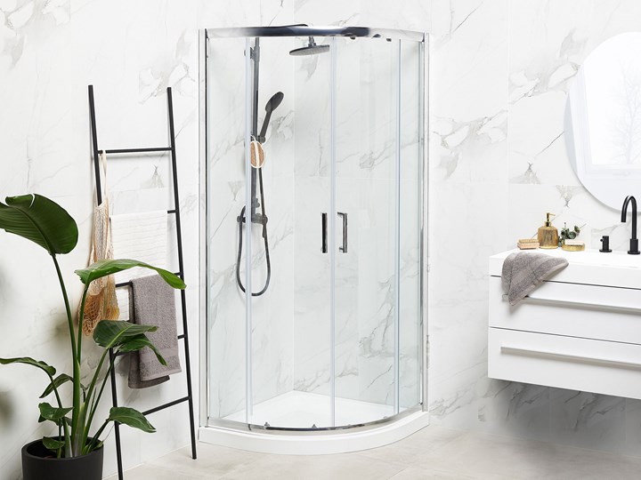 Beliani Kabina prysznicowa srebrna szkło hartowane aluminium podwójne drzwi półokrągłe 90x90x185cm nowoczesny design Narożna Wysokość 185 cm Szerokość 90 cm Kategoria Kabiny prysznicowe