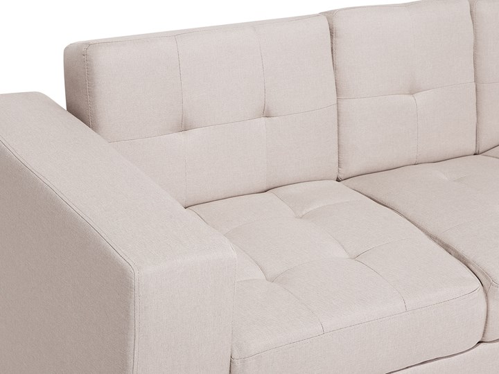 Beliani Sofa rozkładana beżowa 3-osobowa z pojemnikiem, otomaną i stolikiem z funkcją spania pikowana nowoczesna Głębokość 94 cm Szerokość 210 cm Stała konstrukcja Kategoria Sofy i kanapy