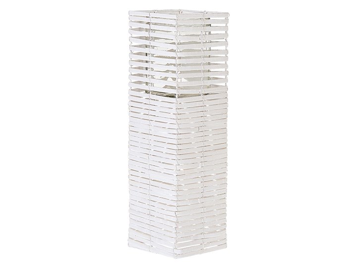 Beliani Zestaw 3 świeczników białe drewniane kwadratowe wysokie różne rozmiary boho design szklany pojemnik Żelazo Metal Drewno Szkło Kolor Biały