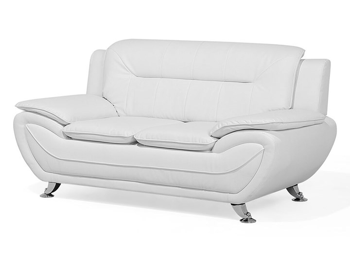 Beliani Sofa 2-osobowa biała tapicerowana ekoskórą srebrne nóżki grube oparcie retro design Stała konstrukcja Szerokość 155 cm Głębokość 86 cm Materiał obicia Skóra ekologiczna