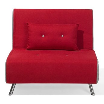 Beliani Sofa rozkładana czerwona tapicerowana kanapa do salonu pokoju z funkcją spania metalowe srebrne nogi