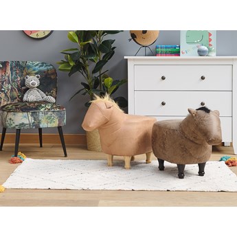 Beliani Pufa koń brązowa materiałowa drewniane nóżki podnóżek zwierzak dla dzieci