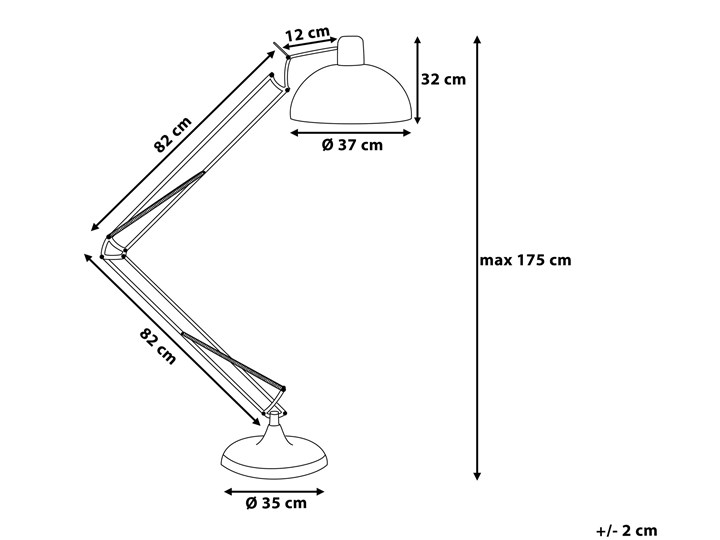 Beliani Lampa podłogowa stojąca miedziana metalowa ruchome ramie 180 cm industrialny design do salonu i sypialni Lampa do czytania Pomieszczenie Sypialnia Funkcje Lampa do czytania