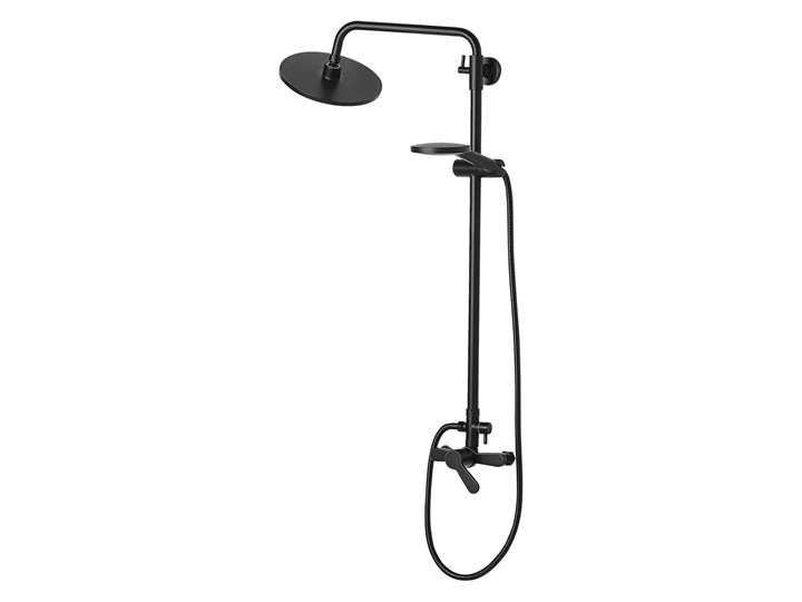 Beliani Kolumna prysznicowa czarna matowa mosiądz prysznic z deszczownicą nowoczesny design