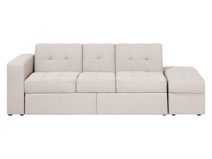 Beliani Sofa rozkładana beżowa 3-osobowa z pojemnikiem, otomaną i stolikiem z funkcją spania pikowana nowoczesna Głębokość 94 cm Szerokość 210 cm Stała konstrukcja Wielkość Trzyosobowa Typ Pikowane