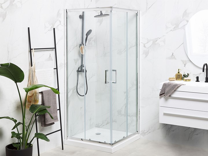 Beliani Kabina prysznicowa srebrna szkło hartowane aluminum podwójne drzwi 80x80x185cm nowoczesny design Narożna Kwadratowa Rodzaj drzwi Rozsuwane
