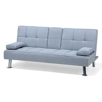 Beliani Sofa rozkładana niebieska tapicerowana kanapa do salonu pokoju ze składanym stolikiem nowoczesna z funkcją spania metalowe srebrne nogi