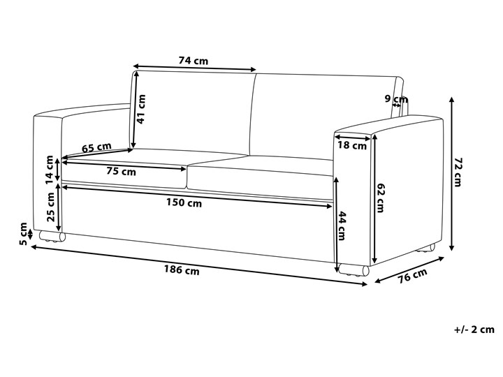 Beliani Sofa trzyosobowa biała dwoina minimalistyczna prosta salon duży pokój Nóżki Bez nóżek Szerokość 186 cm Stała konstrukcja Głębokość 76 cm Boki Z bokami