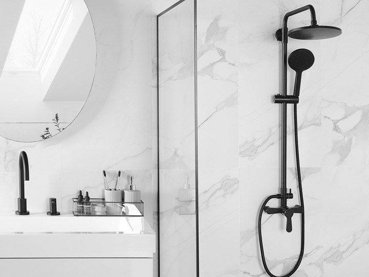 Beliani Kolumna prysznicowa czarna matowa mosiądz prysznic z deszczownicą nowoczesny design Kolor Czarny