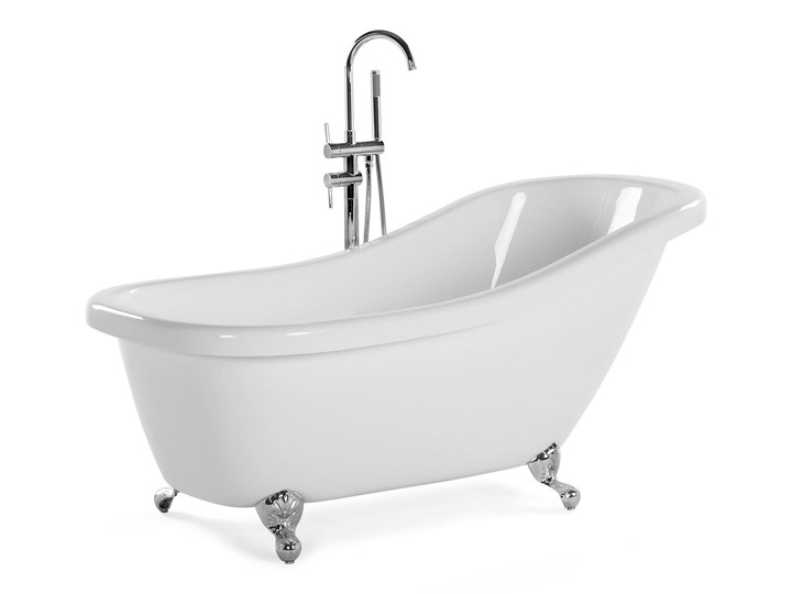 Beliani Wanna wolnostojąca biała akrylowa 170 x 80 cm na nóżkach system przelewowy owalna retro Kolor Biały Wolnostojące Długość 170 cm Kategoria Wanny