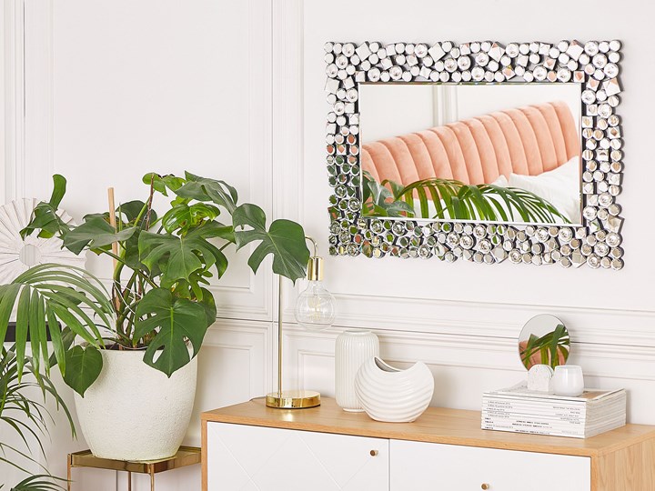 Beliani Lustro ścienne srebrne 60 x 90 cm prostokątne wiszące dekoracyjna rama styl glamour Lustro z ramą Pomieszczenie Przedpokój