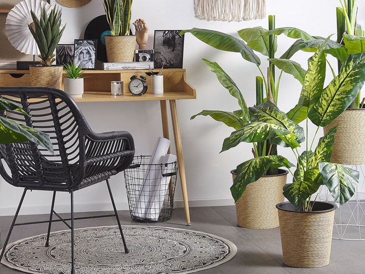 Beliani Sztuczna roślina doniczkowa materiał syntetyczny 122 cm dieffenbachia dekoracja do wnętrz Kolor Zielony