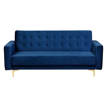 Beliani Sofa rozkładana niebieska welurowa trzyosobowa pikowana kanapa modułowa do salonu z funkcją spania