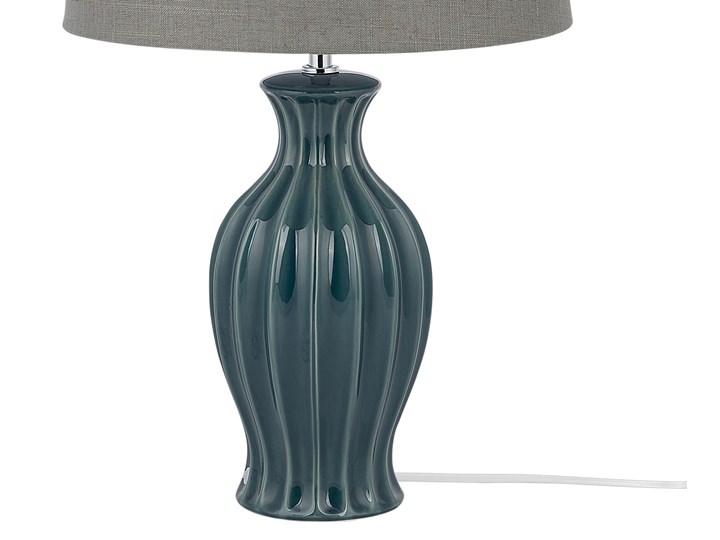 Beliani Lampa stołowa zielona ceramiczna 59 cm okrągły brązowoszary abażur klasyczna Ceramika Lampa solna Lampa z abażurem Pomieszczenie Sypialnia