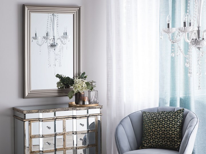 Beliani Lustro ścienne wiszące srebrne 61 x 91 cm łazienka sypialnia toaletka Kolor Srebrny Prostokątne Lustro z ramą Kategoria Lustra