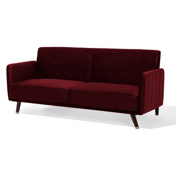 Beliani Sofa rozkładana czerwona welurowa 3-osobowa z funkcją spania glamour