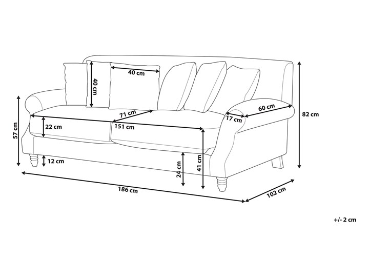 Beliani Sofa 3-osobowa morska welurowa drewniane nóżki grube siedzisko dodatkowe poduszki retro wygląd Stała konstrukcja Szerokość 186 cm Głębokość 102 cm Typ Gładkie