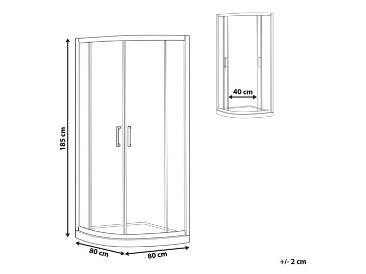 Beliani Kabina prysznicowa srebrna szkło hartowane aluminum podwójne drzwi półokrągłe 80x80x185cm nowoczesny design Rodzaj drzwi Rozsuwane Narożna Kategoria Kabiny prysznicowe
