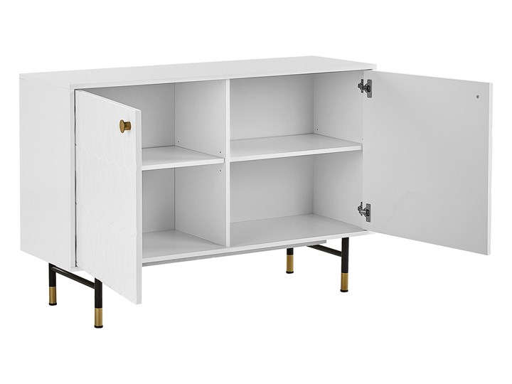 Beliani Komoda biała czarne nogi 82 x 120 cm dwie szafki geometryczny wzór styl retro Płyta MDF Z szafkami Pomieszczenie Sypialnia