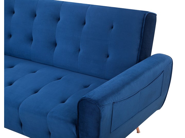 Beliani Sofa rozkładana niebieska 3-osobowa pikowana chromowane miedziane nogi styl retro Stała konstrukcja Powierzchnia spania 102x181 cm