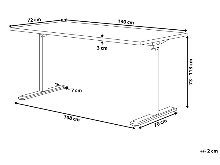 Beliani Regulowane biurko szaro-czarne stalowa rama ręczna zmiana wysokości 130 x 72 cm nowoczesne Szerokość 160 cm Szerokość 130 cm Płyta MDF Biurko regulowane Głębokość 70 cm Kategoria Biurka