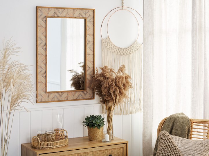 Beliani Lustro ścienne wiszące brązowe 60 x 90 cm ozdobne Lustro z ramą Prostokątne Pomieszczenie Salon Styl Rustykalny