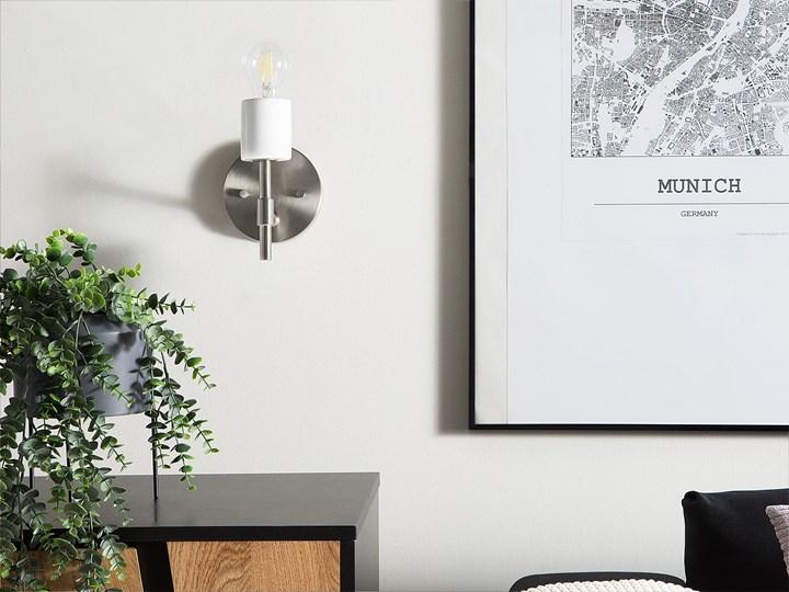 Beliani Zestaw 2 kinkietów srebrny metalowy 14 cm odkryta żarówka marmurowa wstawka minimalistyczny Styl Nowoczesny Styl Industrialny