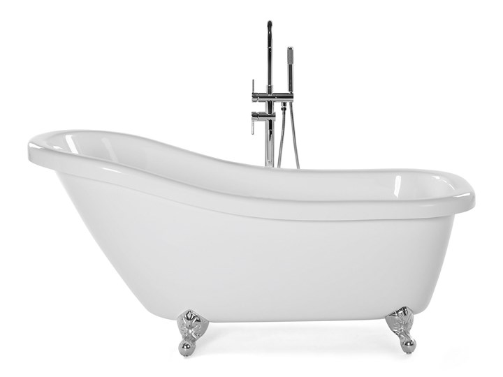 Beliani Wanna wolnostojąca biała akrylowa 170 x 80 cm na nóżkach system przelewowy owalna retro Wolnostojące Kolor Biały Długość 170 cm Kategoria Wanny