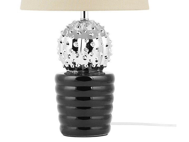 Beliani Lampa stołowa srebrna czarna ceramiczna 43 cm kształt kaktusa wysoki połysk glamour Ceramika Lampa z abażurem Styl Klasyczny Pomieszczenie Salon