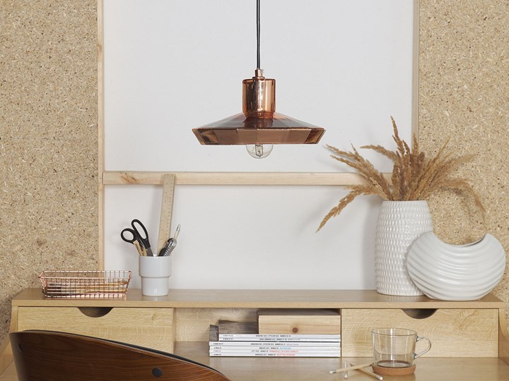 Beliani Lampa wisząca sufitowa miedziana szklana styl industrialny regulowana długość Lampa inspirowana Stal Szkło Pomieszczenie Salon Lampa z kloszem Metal Ilość źródeł światła 1 źródło
