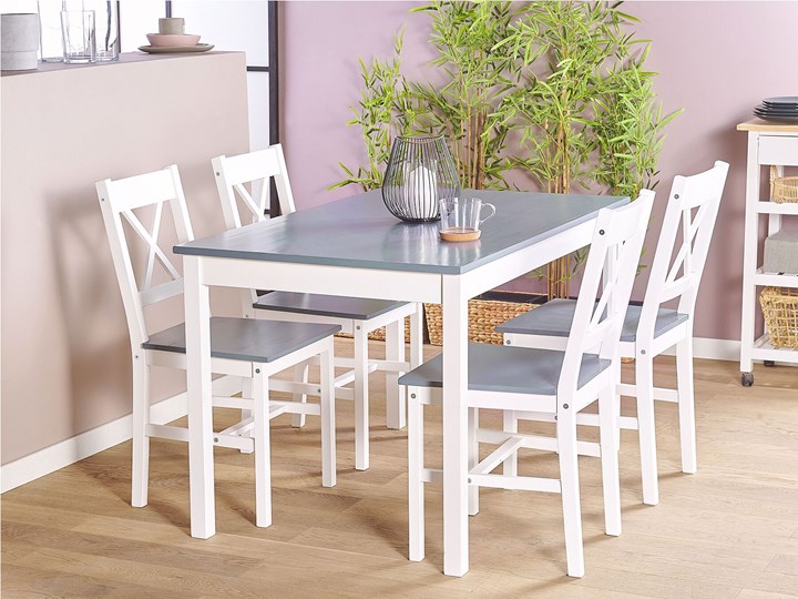 Beliani Zestaw mebli do jadalni 4-osobowy drewniany biały stół 120 x 75 cm 4 krzesła nowoczesny