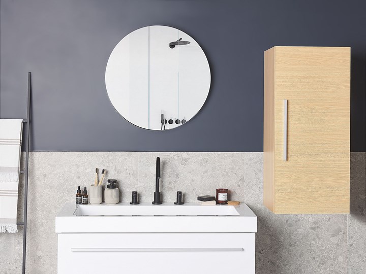 Beliani Szafka wisząca jasne drewno 40 x 35 x 88 cm 3 półki wysoka nowoczesna Głębokość 35 cm Aluminium Szerokość 40 cm Płyta MDF Wysokość 40 cm Wiszące Kategoria Szafki stojące