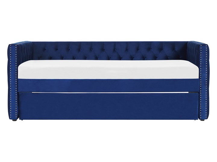 Beliani Łóżko wysuwane niebieskie welurowe ze stelażem 90 x 200 cm dziecięce glamour guziki gwoździe tapicerskie Płyta MDF Tworzywo sztuczne Tradycyjne Drewno Rozmiar materaca 90x200 cm Kategoria Łóżka dla dzieci