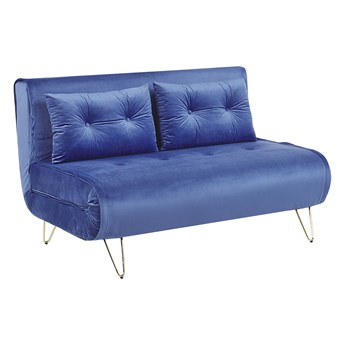 Beliani Sofa rozkładana ciemnoniebieska 2-osobowa z poduchami złote metalowe nogi glamour
