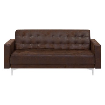 Beliani Sofa rozkładana brązowa ekoskóra trzyosobowa pikowana kanapa modułowa do salonu z funkcją spania