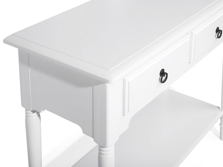 Beliani Konsola biała 91 x 38 cm 2 szuflady 1 półka retro Wysokość 79 cm Płyta MDF Z półką Szerokość 91 cm Drewno Z szufladą Pomieszczenie Salon