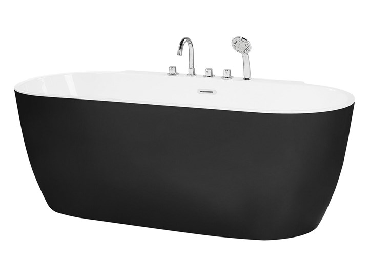 Beliani Wanna wolnostojąca czarna akrylowa 170 x 80 cm system owalna minimalistyczny design Wolnostojące Długość 170 cm Kolor Czarny