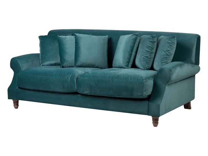 Beliani Sofa 3-osobowa morska welurowa drewniane nóżki grube siedzisko dodatkowe poduszki retro wygląd Głębokość 102 cm Szerokość 186 cm Stała konstrukcja Funkcje Bez dodatkowych funkcji