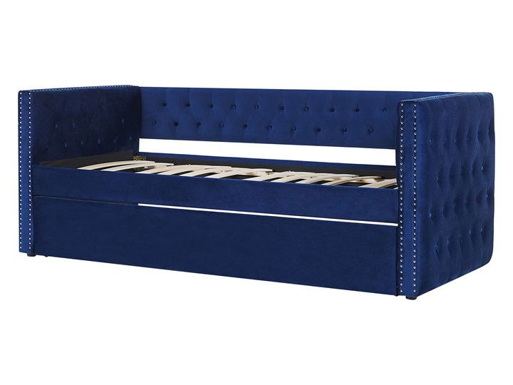 Beliani Łóżko wysuwane niebieskie welurowe ze stelażem 90 x 200 cm dziecięce glamour guziki gwoździe tapicerskie Drewno Rozmiar materaca 90x200 cm Płyta MDF Tradycyjne Tworzywo sztuczne Kategoria Łóżka dla dzieci