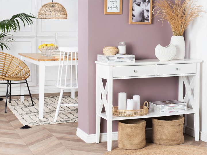 Beliani Konsola biała matowa 2 szuflady półka 80 x 100 cm styl skandynawski Głębokość 35 cm Wysokość 80 cm Z szufladą Płyta MDF Z półką Pomieszczenie Sypialnia
